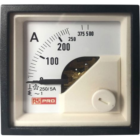 Ampèremètre analogique de panneau V c.a. RS PRO, Echelle 10 (Input) A, 250/5 (CT) A, 500 (Scle) A, 48mm x 48mm ( Prix pour 1 ) (1/3)