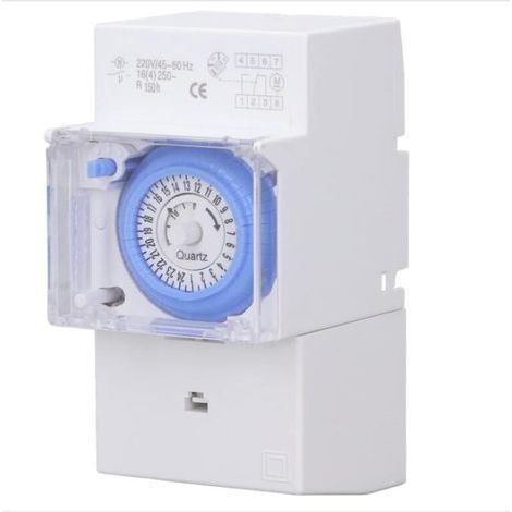 AC230V-Minuterie Mécanique Étanche, Horloge Programmable 24h Programmateur pour Chauffe Eau Électrique (1/5)