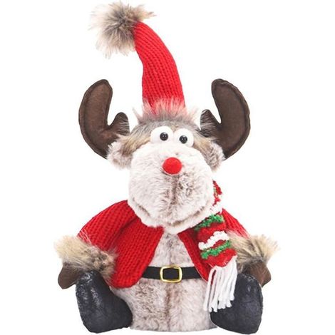 Renne De Noël - Poupée Décorative Assise En Peluche - Décoration Intérieure Maison Bureau Étagère - 1 Pièce (1/5)