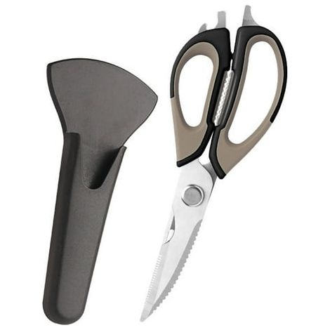 Forbici da cucina multiuso, forbici robuste per pollame, forbici affilate per carne, adatte per pollo, tacchino, pesce, verdure, ecc., con impugnature antiscivolo, forbici da cucina nere. (1/5)