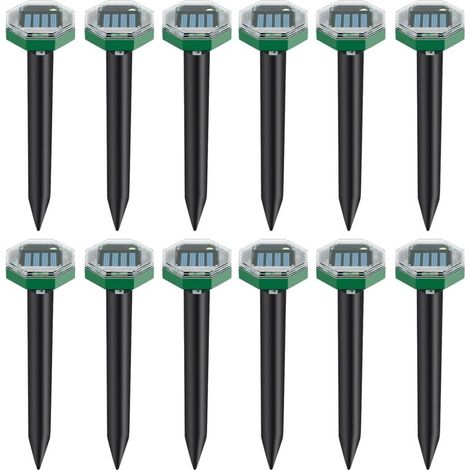 12-Piece Solar-Powered Ultrasonic Mole Repellent, Outdoor Insect Repellent, Ultrasonic Snake Repellent, for Voles, Gophers and Other Animals, 26x6cm (1/5)