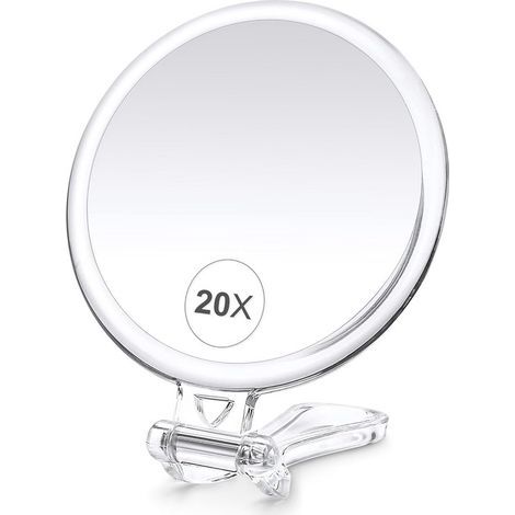 Miroir VHV - Miroir grossissant x20 - Miroir de poche avec poignée - Miroir double face grossissant x20/x1 - Miroir cosmétique pliable et portable pour les voyages - Blanc (1/5)