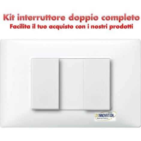 Interruttore a 2 doppio completo monoblocco con placca bianca compatibile plana