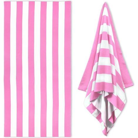 BelleRise – Extra großes Strandtuch – Mikrofaser-Poolhandtuch 89 x 178 cm, rosa gestreift, schnelltrocknend (1/5)