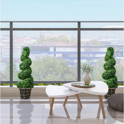 Plante artificielle buis 2 pièces 90 cm, en pot lesté, aspect réaliste, pour intérieur et extérieur, sans entretien, vertes, CHICFURN (1/5)