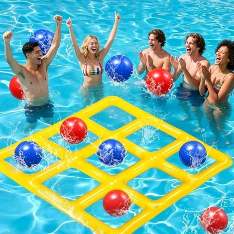Aufblasbares Tic-Tac-Toe-Wasserspielzeug, Spielzeug mit 10 aufblasbaren Bällen, 9 Fächern, Poolspiel für Erwachsene, Poolspielzeug für Familien, für draußen (1/5)