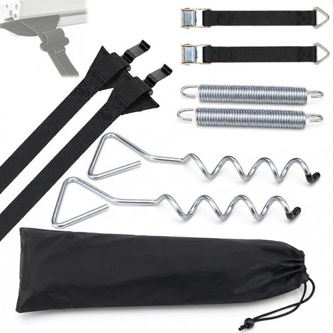 Kit de Sangle Tempête pour Auvent de Caravane avec Ancrages en Spirale Protection pour Camping-Car, Compatible avec les Auvents, avec Sangles de Serrage contre les Tempêtes (1/5)