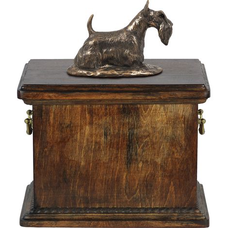 Urne funéraire pour Scottish Terrier, Aberdeen Terrier, ornée d'une statuette, élégante urne de style classique signée Art-Dog (1/5)