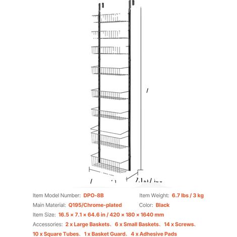Organizzatore per dispensa, in acciaio resistente, con cestelli portaoggetti regolabili e 8 ripiani. (1/2)