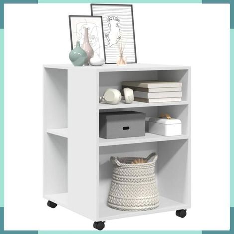 Table d'appoint avec roues - 853155 - blanc - bois d'ingénierie - 4 roulettes 360° (2 freins) (1/5)
