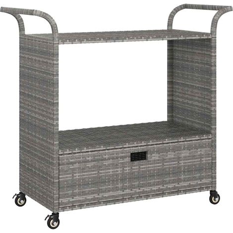 vidaXL Bar Cart with Drawer Grey 100x45x97 cm Poly Rattan