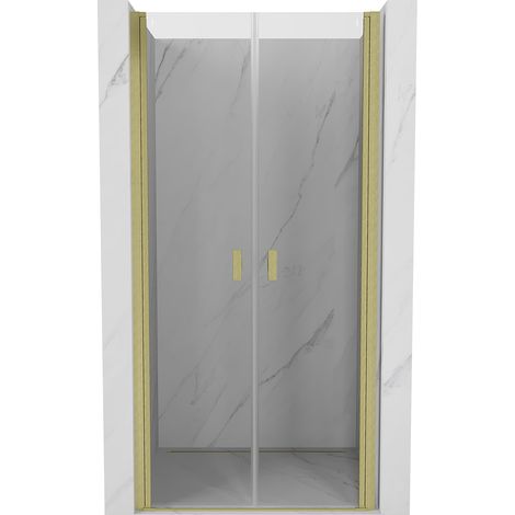 Mexen Mist puerta de ducha abatible 75 cm, transparente, dorado cepillado - 8A7-075-000-55-00