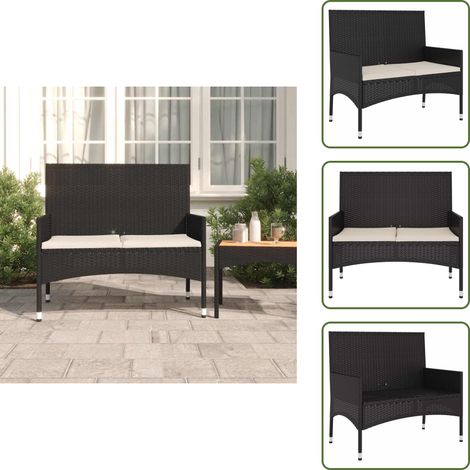 The Living Store Panca da Giardino a 2 Posti con Cuscini in Polyrattan Nero - Panca da terrazza