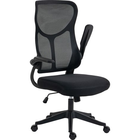 HOMCOM silla de escritorio giratoria de malla, silla de oficina con reposabrazos abatibles, respaldo alto, función de balanceo, altura ajustable negro (1/5)