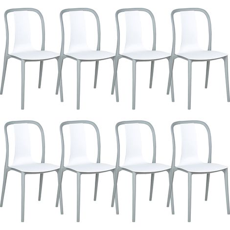 Conjunto de 8 sillas de jardín apilables sin reposabrazos de material sintético blanco y gris Spezia