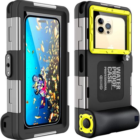 Custodia impermeabile IPX8 per telefono, compatibile con iPhone 16 15 14 13 12 11 Pro Max Samsung S24 S23 S22 A35 A55 A25 A15, custodia impermeabile per smartphone, nero giallo (1/5)