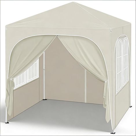 Pavillon pliable 2x2 m – Gazebo imperméable anti-UV (UPF 50+) avec toit Oxford 210D argenté, hauteur réglable (232-240 cm), 4 parois amovibles (2 avec fenêtres), cadre métallique anti-rouille – Idéal (1/5)