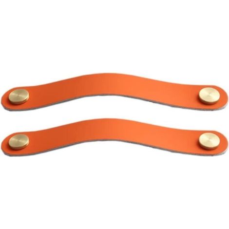 Set di 2 maniglie per ante di armadi in ottone e pelle arancione, lunghe 190 mm, con viti, adatte per armadi e cucine.