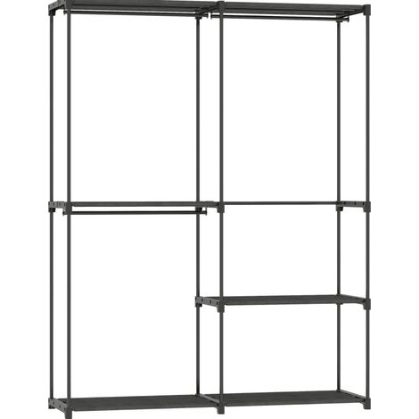 Armario portátil de metal con estantes de tela, negro, 142 x 43 x 185 cm (1/5)