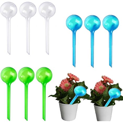 Boule d'arrosage automatique pour plantes, 9 pièces, avec niveau d'eau visible (bleu, vert, transparent) (1/5)