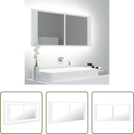vidaXL Spiegel Schrank - LED-Bad-Spiegelschrank Weiß 100x12x45 cm Acryl (1/5)