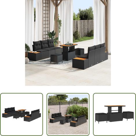 vidaXL Canapé de terrasse - Ensemble de canapé de jardin 9 pcs Noir polyrotin (1/5)