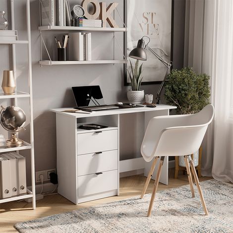 Escritorio Meiko, Blanco, 105 x 50 cm con cajones, Vicco
