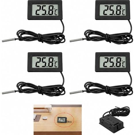 4 Pièces Thermomètre Digital LCD Numérique avec Sonde Externe Étanche pour Réfrigérateur, Congélateur, Aquarium et Autres Applications, Thermo-Hygromètre Intégré, Plage de Température -50℃ à 110℃ (1/5)