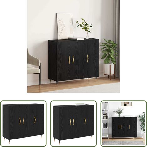 Holzwerkstoff - Sideboard Schwarz Eichen-Optik 90 x 34 x 80 cm Holzwerkstoff (1/5)