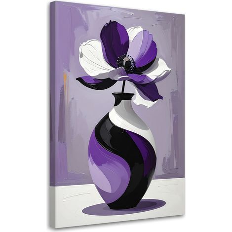Stampe su Tela, Fiori viola in un vaso moderno e artistico. - 40x60 (1/2)