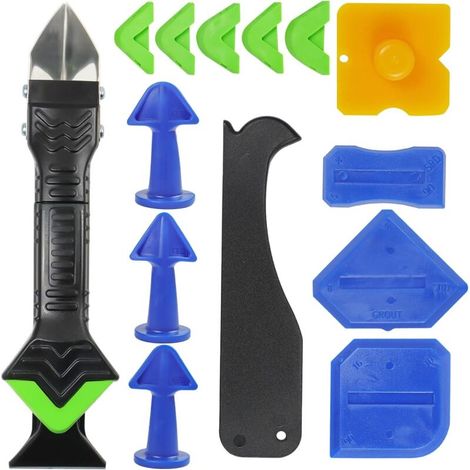 3-in-1 Silikon-Entfernungswerkzeug – 15-teilig mit 6 austauschbaren, lebensmittelechten Silikonspitzen, ideal für Küche, Bad und Fenster
