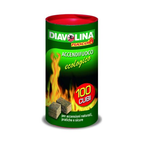 Pack allume-feu e'cologique Diavolina de 100 cubes en bois et paraffine pour chemine'es grills et poeles