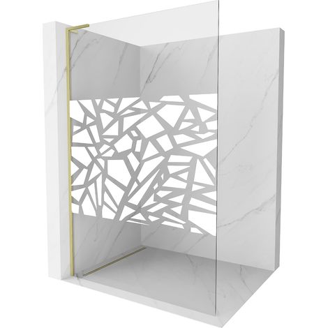 Mexen Kioto L Duschwand Walk-in 110 x 200 cm, weißes Muster, gebürstetes Gold - 800-110-103-55-85