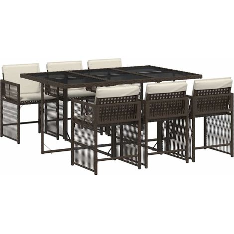 Maison Exclusive - 7-tlg. Garten-Essgruppe mit Kissen Braun Poly
