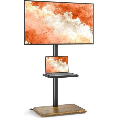 Universal Floor TV Stand for 32 to 60 Inch TVs up to 40 kg, Height Adjustable TV Stand with Rotation, Wooden Base TV Stand, VESA Max 400 x 400 mm (Brown) (1/5)
