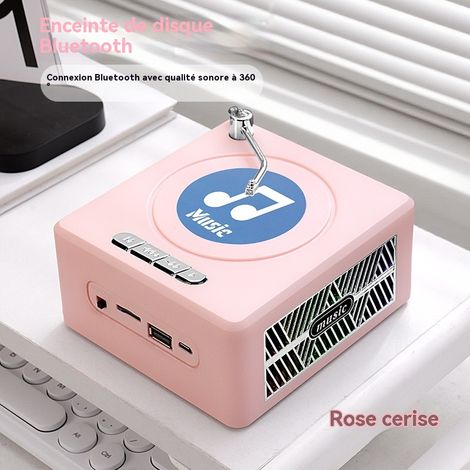 Enceinte Bluetooth Modèle L1 Rose Cerise, Design Rétro Platine Vinyle, Son Surround 360° HiFi, Autonomie 10 Heures, Lecture TF Carte USB, Portable pour Extérieur, Cadeau Anniversaire Couple (1/5)