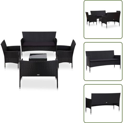 5-tlg. Garten-Lounge-Set mit Auflagen Poly Rattan Schwarz - Gartenmöbel - Loungemöbel - Outdoor-Möbel - Rattan-Möbel - Esszimmergarnituren (1/5)