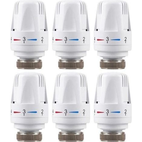 Juego de 6 cabezales termostáticos M30 x 1,5, válvulas termostáticas para radiador, cabezal de repuesto para válvula de termostato de radiador para hogar y oficina (1/4)