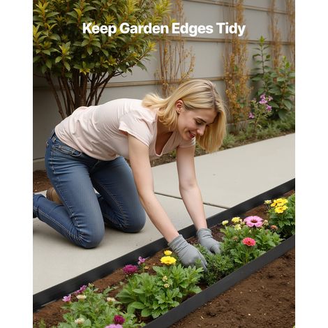 Bordure de Jardin en Plastique, 6 m x 5 cm, Bordure Paysagère avec 120 Piquets, Sans Creuser, Flexible, Résistante aux UV, Rouleau de Séparateur Chemin pour Parterres de Fleurs, Pavés de Cour (1/5)