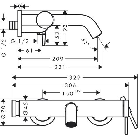Hansgrohe 73422340 Mitigeur de baignoire apparent Tecturis S