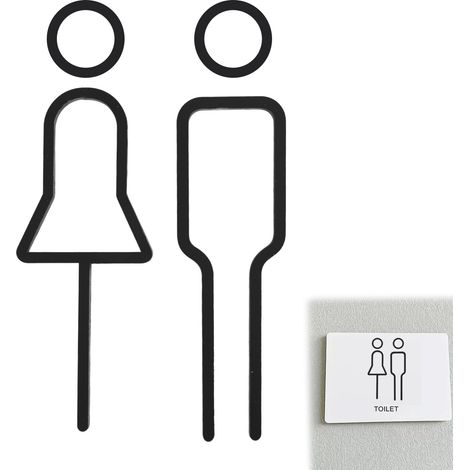 Panneau de Toilettes Autocollant Hommes Femmes, Stickers Signalisation WC en Acrylique Noir, Plaque de Porte pour Salle de Bain, Hôtel, Restaurant, Magasin, Public Toilettes (1/5)