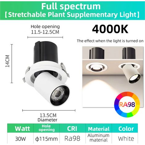 Lampes de croissance pour plantes (30 W 4000 K, puce LED) Lampe de croissance pour plantes à spectre complet, tube spot intégré, angle réglable, imitation de lumière solaire pour plantes vertes d'inté (1/5)