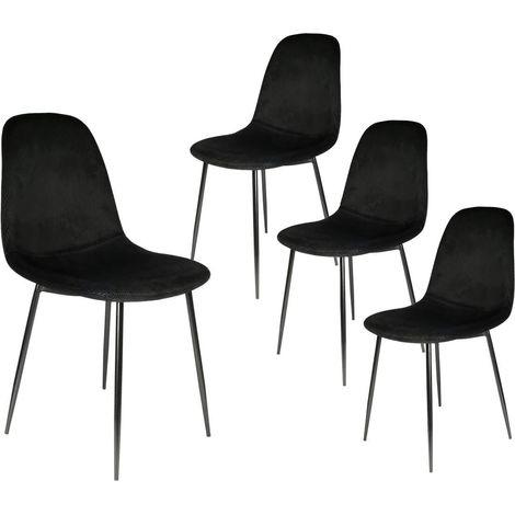 ALESSIA - Lot de 4 Chaises Velours Côtelé Noires (1/5)