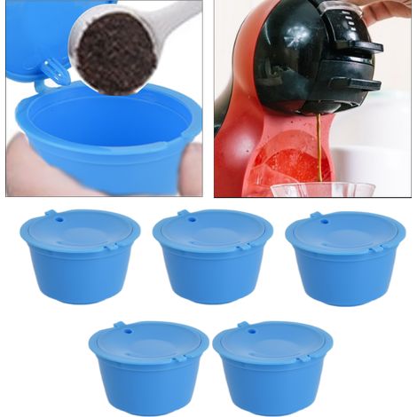Cápsulas de café reutilizables, juego de 5 con portafiltro 304 y cuchara para máquinas Dolce Gusto (50 ml) (1/5)