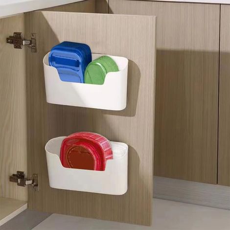 2 pièces Armoires de Cuisine Porte Boîte de Rangement,Autres rangements,Adhésive Boîte de Rangement Murale,pour armoire, salle de bain, réfrigérateur, petits objets (1/5)