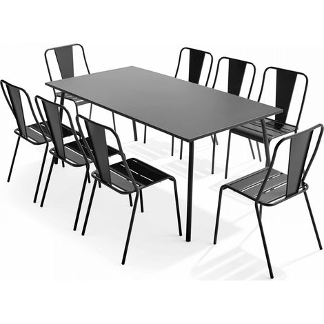 Ensemble table de jardin et 8 chaises bistrot en acier gris - Palavas (1/5)