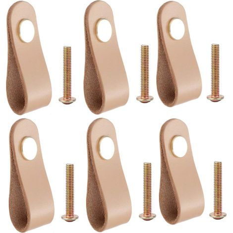 4 Stück Leder-Möbelgriff, Schranktürknauf, Ledergriff, Schubladenknauf, Vintage-Möbelgriff für Schränke, Kommode, Küche, Badezimmer (Beige, 2,5 cm x 7 cm), DOLASO (1/5)