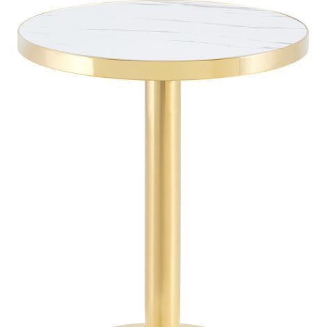 Tavolino rotondo bianco effetto marmo con struttura dorata in acciaio inox e base stabile (1/5)