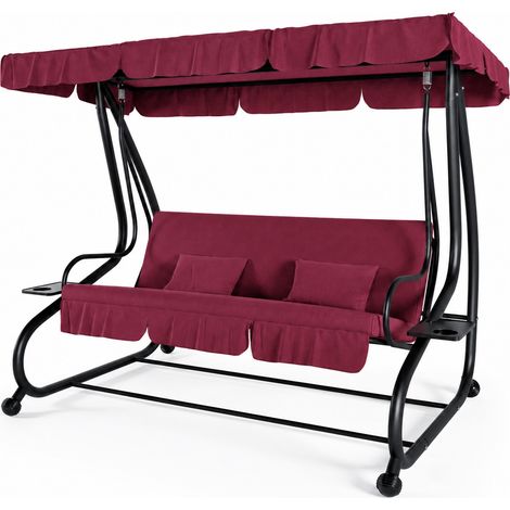 Dondolo Altalena 3 Posti Reclinabile Con Copertura Parasole Orientabile Seduta Morbida Imbottita Trasformabile In Letto Per Giardino Terrazza Balcone Relax 200 x 120 x 160 Cm Bordeaux (1/5)