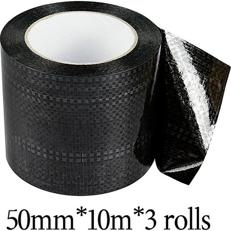 Ruban adhésif de réparation pour camping-cars, ruban tissé noir épais, résistant à la déchirure et imperméable, 50 mm x 10 m x 3 rouleaux (1/5)